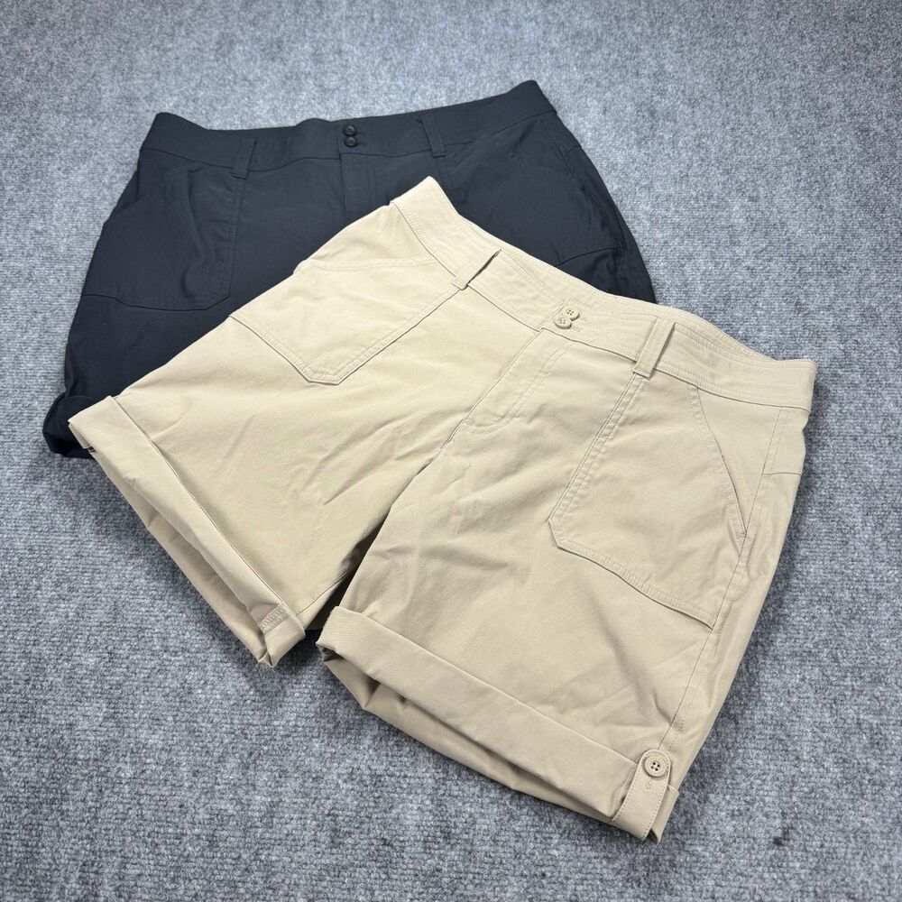 Lot of 2 Eddie Bauer Rolled Hem Bermuda Shorts Womens Size 14 Tan Black